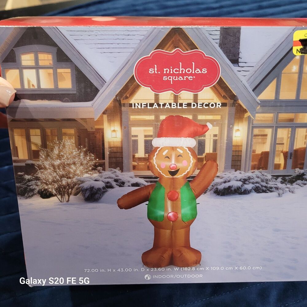 New St. Nicholas Square 6-ft Inflatable LED Gingerbread Man Indoor Outdoor Decor